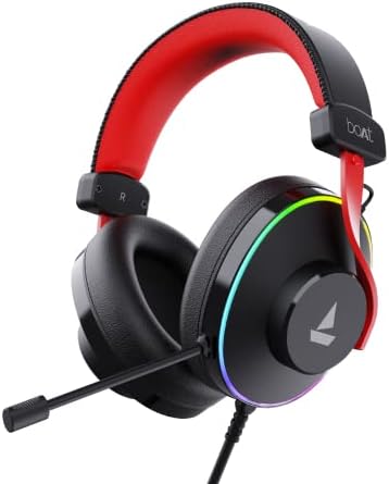 boAt Immortal IM-700 7.1 Channel PC Virtual Surround Sound, ENx Tech, RGB LEDs, Remote Control, Braided Cable USB Wired Over Ear Gaming Headphones with Mic and 50mm Drivers (Black Sabre)
