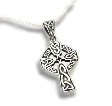 Celtic Knot Sun Cross Sterling Silver Pendant with 18