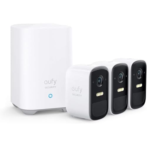 eufy Security eufyCam 2C, Camera Surveillance WiFi exterieure sans Fil, pour HomeBase 2, autonomie de 180J, Transmission HD avec 1080p, sans Frais mensuels, Kit 3 caméras