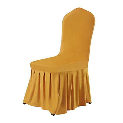 uxcell Stretch Spandex Round Top Dining Room Chair Covers Long Ruffled Skirt Slipcovers