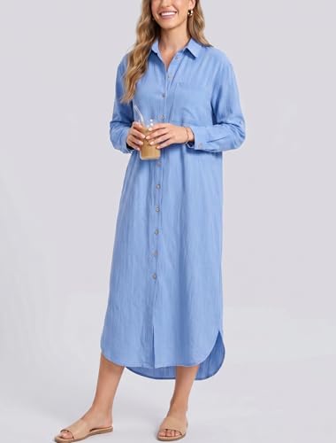 Image of Kuraki Women's Casual Print Button Front Maxi Shirt Dress