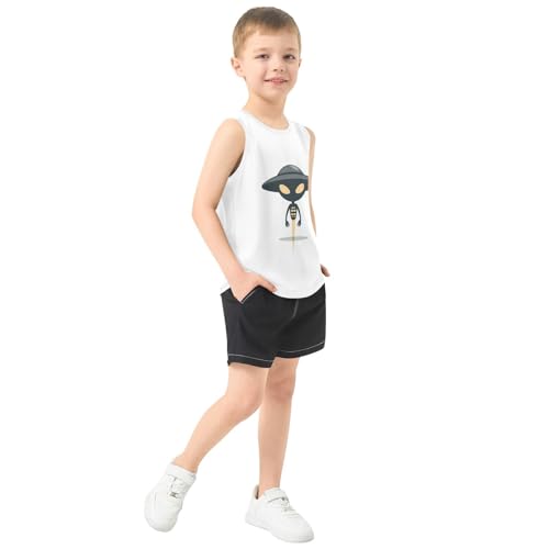 Boys Tank Top Shirts UFO Alien Funny Sleeveless T-Shirts Crew Neck for Kids Clothing Children4