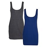 Keanu Women’s Fitted Cotton Blend Longline Vests - Pack of 2 - Tank Top, Undershirt, Summer Wear - Sizes 8-24 (Dark Pack, Size 22)