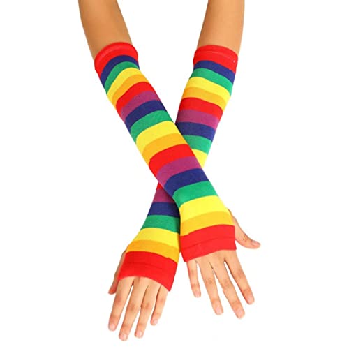 Image of Women's Long Knitted Fingerless Gloves Thumbhole Stretch Arm Warmers | Stretchy soft knitted arm warmers for women, comfortable thumbhole design, ideal daily winter hand sleeve accessories