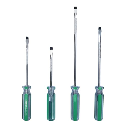 4-Piece Flathead Magnetic Tip Screwdrivers Hand Tools Set with 6x100mm 6x125mm 6x150mm 6x200mm for Home Automotive and DIY Projects