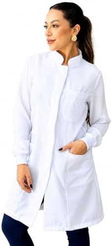Jaleco Feminino Oxford Gola Padre Botão Embutido Com Punho Enferm...