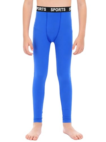Kaerm Leggings de compresión para niños, ropa interior deportiva, pantalones térmicos transpirables para niños, secado rápido, medias para correr, hockey, baloncesto, azul, 158-164