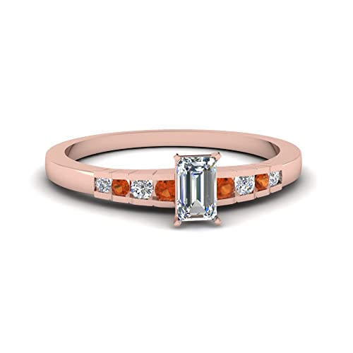 Image of 55Carat Choose Your Gemstone Diamond CZ Graduated Accent Ring Rose Gold Plated Emerald Shape Petite Engagement Rings Everyday Jewelry Wedding Jewelry Handmade Gifts for Wife US Size 4 to 12