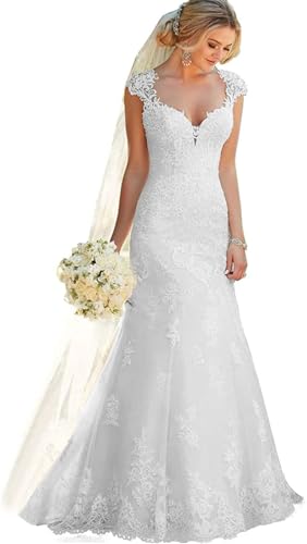 Image of Floral Beaded Mermaid Wedding Dresses for Women 2026 Elegant Lace Applique Bridal Evening Party Gowns