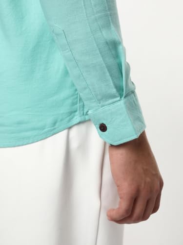 Image of Urbano Fashion Men's Linen Blend Full Sleeve Relaxed Fit Mandarin Collar Casual Solid Shirt