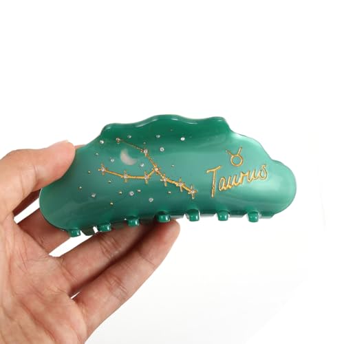 Taurus Zodiac Sign Hair Claw with Crystals, Green Personalized Acetate Hair Clip for Women Gift 1 Piece