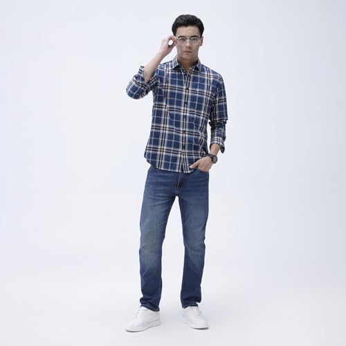 Image of BASICS 100% Cotton Checked Shirt for Men | Slim Fit | Everyday Smart Casual Wear | Full Sleeve