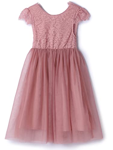 Niyage Flower Girls Dress Toddler Maxi Tulle Lace Back Cap Sleeve A-Line Princess Party Dresses Dusty Rose 80 #TOP16