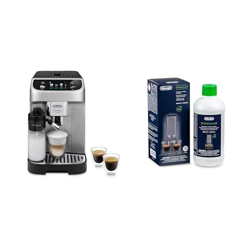 De'Longhi Magnifica Plus ECAM322.70.SB Kaffeevollautomat mit LatteCrema-Milchsystem für Automatischen Cappuccino, Touch-display, Extra Shot-Funktion, x2-Funktion, Silber/Schwarz mit DLSC 500 Entkalker