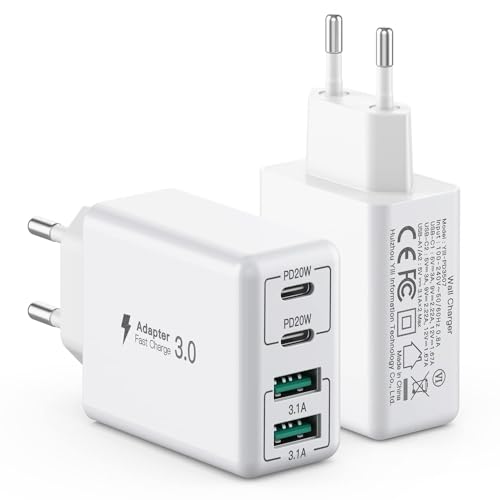 【2 set】USB C-laddare 40W, 4-port USB C-laddarblock, snabbladdningsblock dubbel port PDQC väggkontakt multiport typ C kompatibel med iPhone 11/12/13/14/15/Pro Max/XS/XR/8/7/Samsung/Tablet