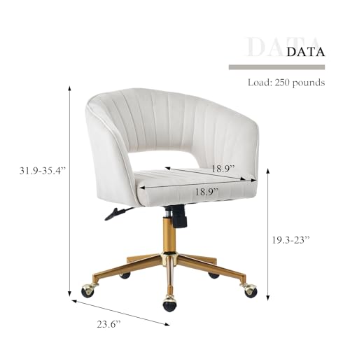 Image of Eifizek Velvet Office Desk Chair, Modern Home Desk Chair with Wheels & Gold Base, Swivel Vanity Chair for Bedroom, Office, Vanity Study (Beige)