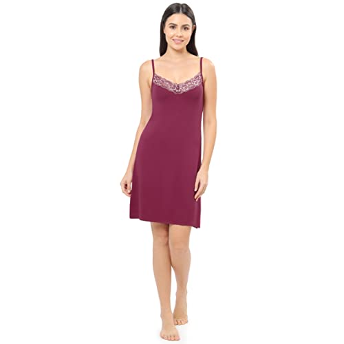 Image of Amante Solid Above Knee V-Neck Shoulder Straps Chemise