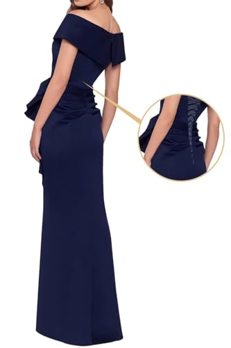 Stylefun Women's Off Shoulder Mother of The Bride Dresses with Pleated Satin Ruched Formal Evening Gowns CYM3262