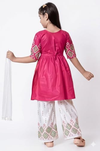 Image of Trend Ethnic Girls' Kurta & Palazzo Set, 100% Cotton, Full Sleeve, Solid Pattern, Classic Style, Relaxed Fit, Lightweight, Festival Wear