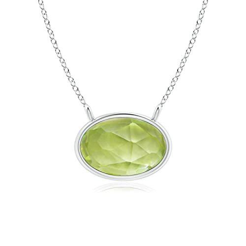 Angara Natural Peridot Solitaire Pendant Necklace in Sterling Silver for Women, Girls with 18" Chain (Grade-AAA | 6x4mm) | August Birthstone Jewelry Gift for Her | Wedding Anniversary