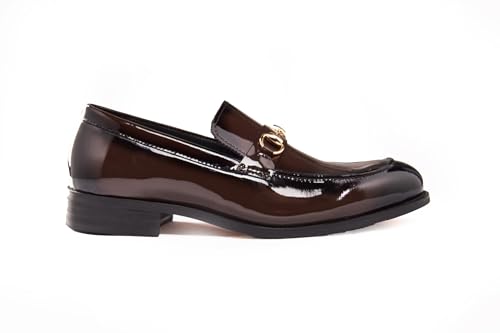 Mocasines de Piel auténtica con Filete Dorado Hechos a Mano para Hombre, Elegantes Zapatos de Vestir para Boda [YL333-1-COFFEE-43EU,9UK]