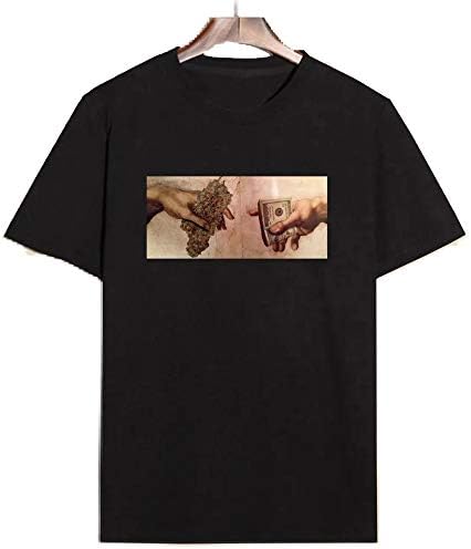 Amazon Hiphop アイテム専門店 Dzd 名画パロディtシャツミケランジェロアダムの創造4大麻 Tシャツ カットソー 通販