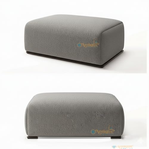 Image of Modern Sofa, Teddy Fabric, Chesterfield Style, Wooden Legs, for Living Room, Bedroom, Hallways (3+1+Ottoman, Light Grey)