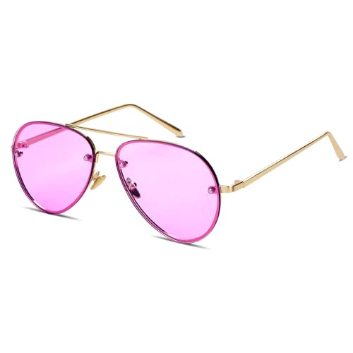 Image of Xpectrum Classic Double Bridge Metal Aviator Sunglasses for Women Men Trendy Retro UV400 Rimless Sun Glasses