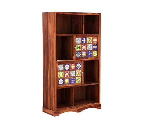 Image of Sheesham Wood Bookcase | Solid Wood Book Shelf for Home Library | Wooden Book Cabinet for Home & Office Living Room (Large, BBslf-Honey5)
