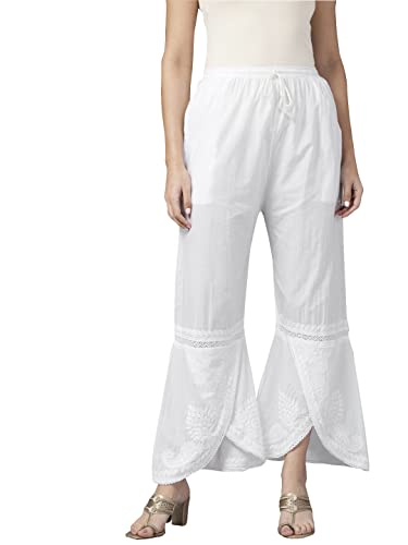 Ada Indian Hand Embroidered Chikankari White Cotton Palazzo Pant for Women A711163
