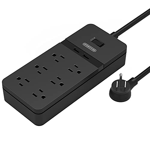 Surge Protector Power Strip with USB - NTONPOWER Flat Plug Extension Cord 5FT, 6 Outlets 2 USB Desktop Charging Station, ETL Listed, 15A Circuit Breaker, Wall Mount for for Home and Office - Black