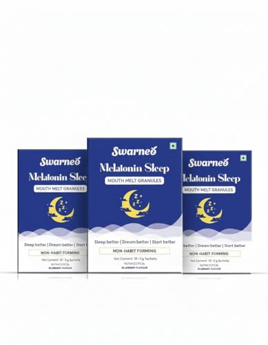 Image of Melatonin Sleep Granules 10mg, Non-Habit Forming Dietary Supplement, Mouth-Melt Granules for Nighttime Relaxation Blueberry Flavor, for Men & Women (Pack of 3)