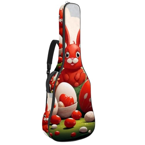 Sac pour guitare acoustique de 101 à 106 cm housse universelle motif lapin de Pâques rouge