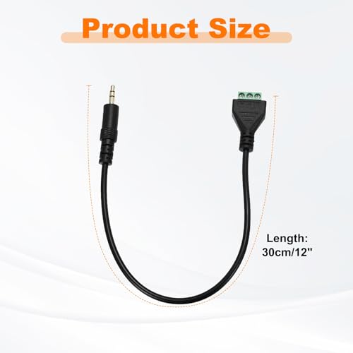 sourcing map Gold Plated 3.5mm (1/8") Screw Terminal Block Cable, Stereo Audio Male Jack to AV 3 Pin Screw Video Balun Terminal Adapter Connector Cable, Pack of 1(30cm/12inch)