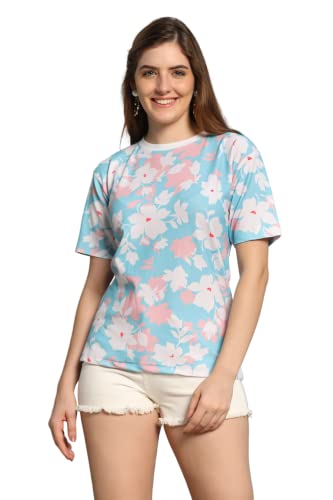 Image of Leriya Fashion Women Floral Print Top with Half Sleeves for Office Wear, Casual Wear Western Top Short Sleeve Pajama Sleep Nightshirt Scoopneck Casual Loungewear Top