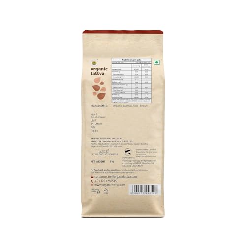 Image of Organic Tattva, Organic Gluten Free Sonamasuri Brown Unpolished Rice - 1Kg | All Natural, Quality Health Food, Enriched with Dietary Fibers & Nutrients
