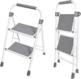 Simple Deluxe 2 Step Ladder, Portable Stool with Wide Non-Slip Pedal, Foldable Step Stool Lightweight for Home Kitchen and Outdoor, Gray