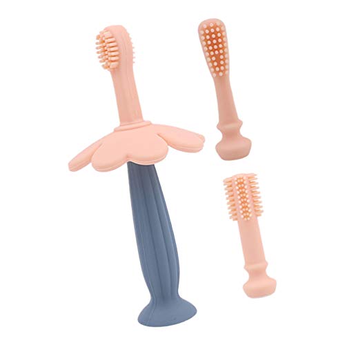 Escova de dentes infantil de silicone Healifty com cabeça de escova substituível, Light Pink, 16x5cm