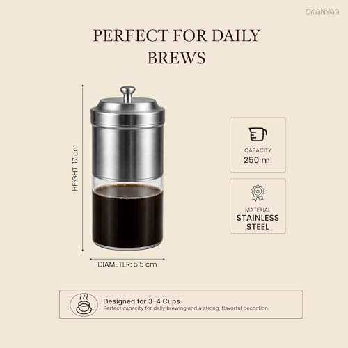 Image of Premium Stainless Steel Coffee Filter 250 ML Capacity, South Indian Drip Coffee Maker | Madras Kaapi Maker Small Size for 3-4 Cups, Reusable Filter | Authentic South Indian Brewing