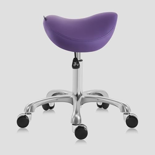 Image of Haku 506 Series Ergonomic Saddle Stool, Adjustable Pneumatic Swivel Rolling Stool with Wheels for Salon, Medical, Spa, Tattoo, Home and Office, English Violet