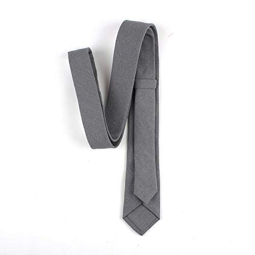 Image of Elfeves Men's Skinny Solid Color Tie Causal Cotton Linen Narrow Slim cut Necktie