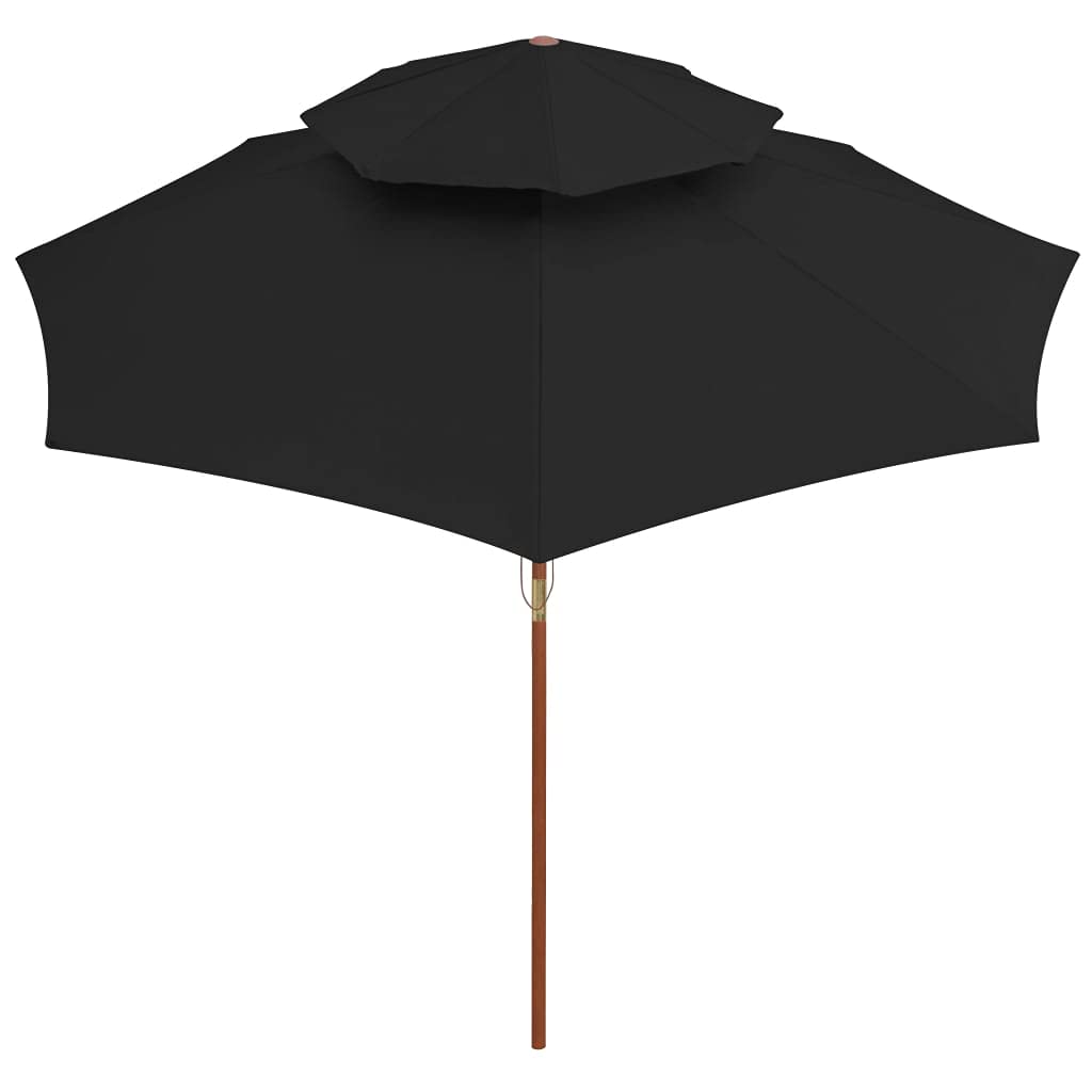 Ombrellone da 270x con palo in legno robusto e supporto inclinabile per patio giardino terrazza spiaggia campeggio outdoor protezione UV resistente a due livelli con tettuccio e