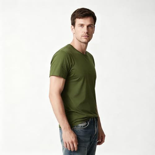 Image of ORJ 2 Pack Men t Shirts Crew Neck Short Sleeve Men's Undershirt Plain Polyester tee Bulk Stretch Soft Tees
