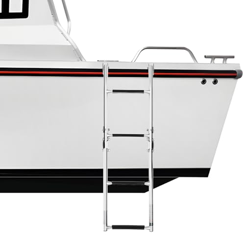 MEELRYD Scaletta da barca pieghevole, in acciaio inox, portata 136 kg, con gradini antiscivolo, con corrimano e pedale largo, scala a 3 livelli