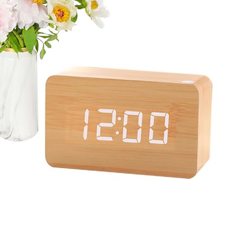 Genérico Reloj Despertador Digital de Madera - Alarma Electrónica para Dormitorio y Escritorio de Oficina