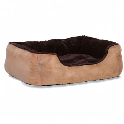 lionto Hundebett mit Wendekissen und Rutschfester Unterseite, Robustes Heimtierkissen mit tiefem Einstieg für Hunde und Katzen jeden Alters, 60x48 cm, kuscheliges Hundekissen, beige/braun