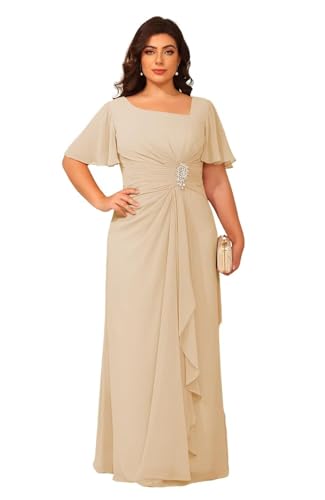 Women's Chiffon Mother of The Bride Dresses with Sleeves V Neck A Line Formal Evening Dress VS164N