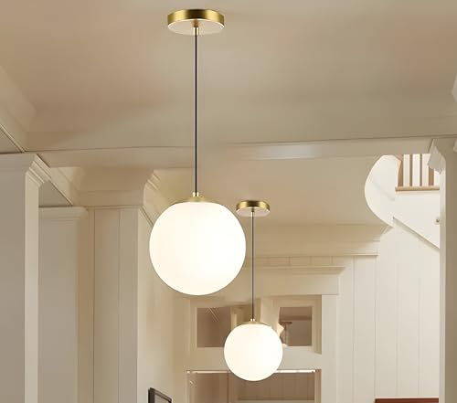 Image of Golden Metal & Glass Hanging Pendant Light, Ball Shaped, E27 Bulb Holder, for Living Room, Bedroom (with Bulb, 1, Pack)