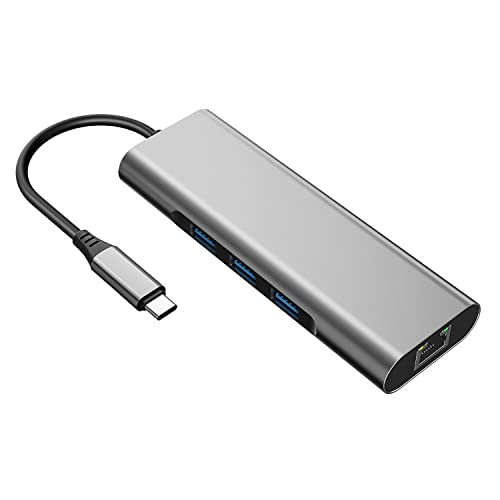 Image of Amazon Basics USB-C Hub Dock 9-in-1 Aluminium Type-C Adapter with 4K HDMI, Ethernet 1000mbps Port, 3 USB 3.0, USB-C Power Delivery, 3.5mm Audio only, TF /SD Card Reader, Mac & Windows USB-C Devices