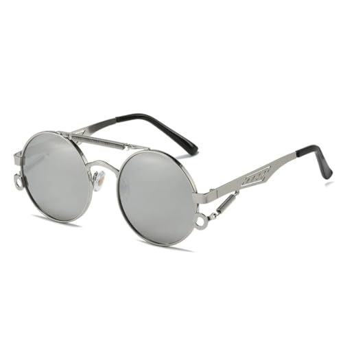 Lunettes de soleil rondes rétro double pont lunettes mode punk pour femme
